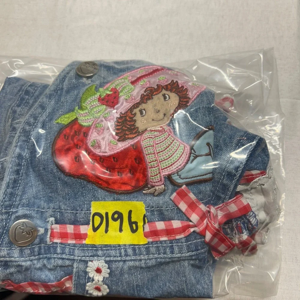 Vintage Strawberry Shortcake Denim Overalls Gingham Ruffle Shortalls 18M RN15435
